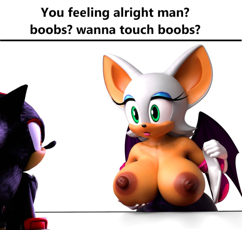 1boy 1girls 3d areolae asking_for_it bat bat_girl big_breasts big_nipples black_fur blue_eyeshadow boobs?_wanna_touch_boobs? breast_grab breast_hold breast_plate breasts breasts_out clothed clothing english_text erect_nipples eyeshadow funny green_eyes hedgehog huge_breasts humanoid inviting lipstick looking_at_another makeup meme meme_caption pink_lipstick presenting_breasts red_eyes red_fur removed_clothing rouge_the_bat shadow_the_hedgehog sonic_(series) sonic_generations sonic_the_hedgehog_(series) sonic_x_shadow_generations telehypnotic text two-tone_fur two-tone_hair undressing