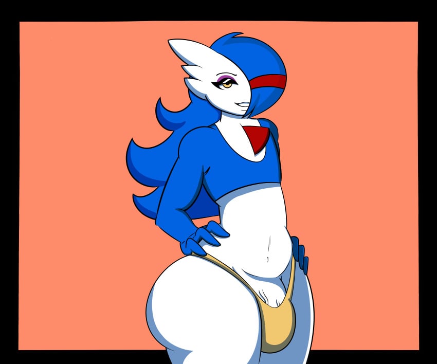 2d blue_hair bulge bulge_through_clothing curves femboy gardevoir jordevoir male male_gardevoir male_only shiny_pokemon veiny_penis white_penis yellow_eyes