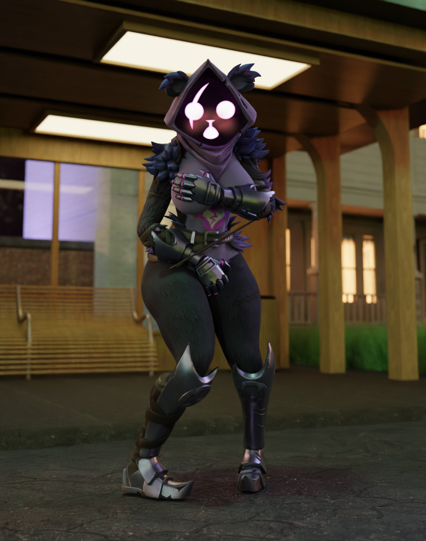 3d akittu bear_ears big_ass big_breasts covering_breasts covering_crotch embarrassed embarrassed_nude_female enf epic_games fortnite purple_fur raven_team_leader