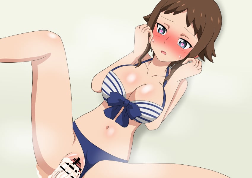 bar_censor big_breasts bikini blush brown_hair censored cum cum_in_pussy cum_inside funaki_satomi gundam gundam_build_fighters gundam_build_fighters_try heart-shaped_pupils large_breasts penis pussy sex spread_legs toro_s_w vaginal_penetration