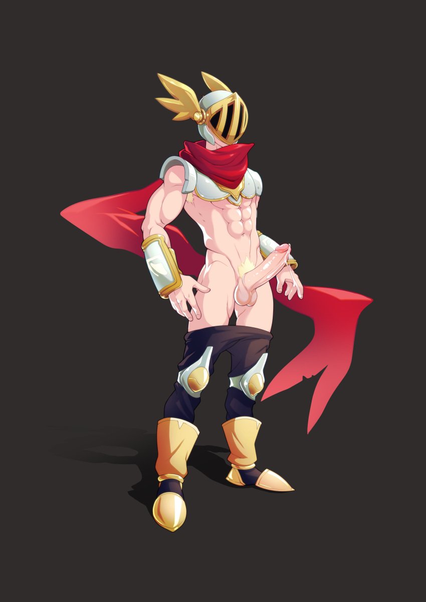 1man adult armpit_hair astrub_knight big_penis blonde_armpit_hair blonde_hair blonde_pubic_hair chocofrito erection helmet male male_only muscular pants_down pre_cum pubic_hair six_pack standing wakfu