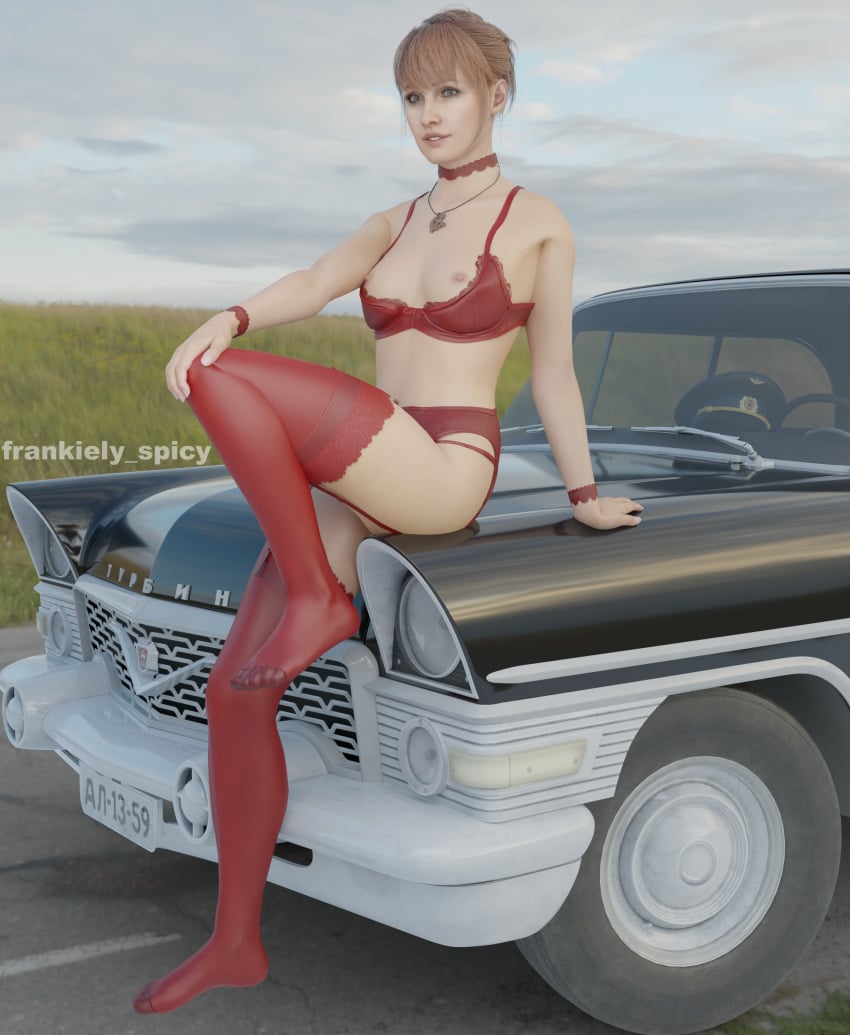 1girls 3d blender breasts breasts breasts_out call_of_duty call_of_duty_black_ops_cold_war car choker female female female_focus female_only frankiely_spicy ginger ginger_hair green_eyes lace leaning leaning_back leaning_on_car leaning_on_object limousine lingerie lingerie_bra lingerie_only lingerie_panties looking_at_viewer necklace orange_hair outdoor outdoors outside pale-skinned_female pale_skin pinup pinup_pose russian russian_girl smile smiling smiling_at_viewer solo solo_female solo_focus soviet soviet_union stare staring staring_at_viewer stockings vehicle vintage yirina_portnova