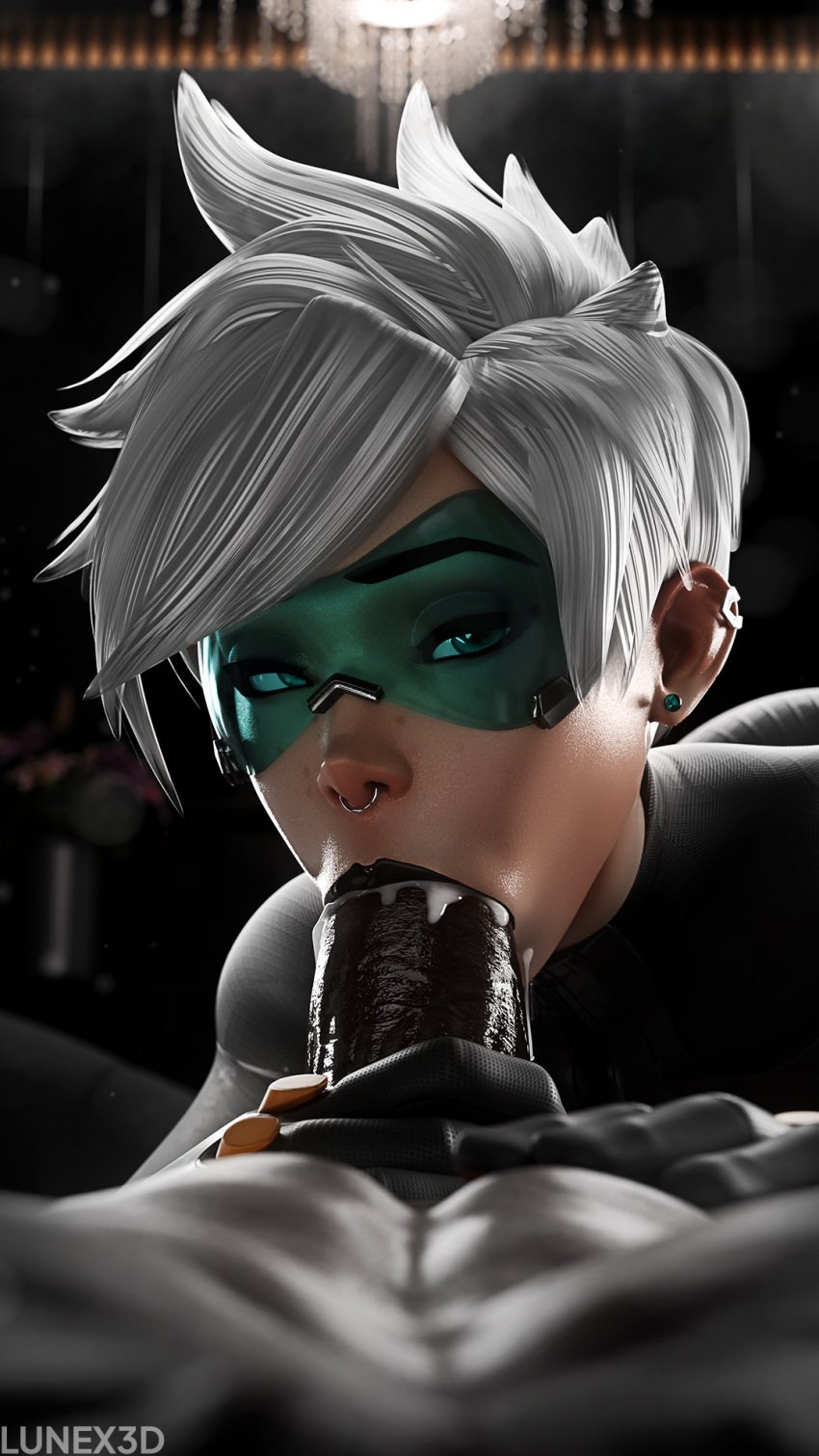 3d blowjob cum cum_in_mouth dark-skinned_male dark_skin fellatio freckles interracial light-skinned_female light_skin lipstick lunex3d overwatch tagme tracer ultraviolet_tracer white_hair