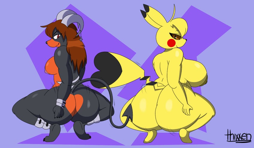 big_ass big_breasts breasts bubble_butt cleavage female furry huge_ass huge_breasts nipples pikachu pokemon pokemon_(species) tagme thick_thighs thixxen wide_hips