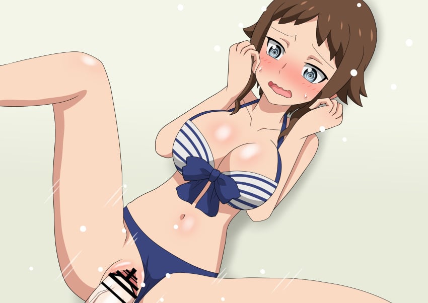 bar_censor big_breasts bikini blush brown_hair censored funaki_satomi gundam gundam_build_fighters gundam_build_fighters_try large_breasts penis pussy sex spread_legs toro_s_w vaginal_penetration