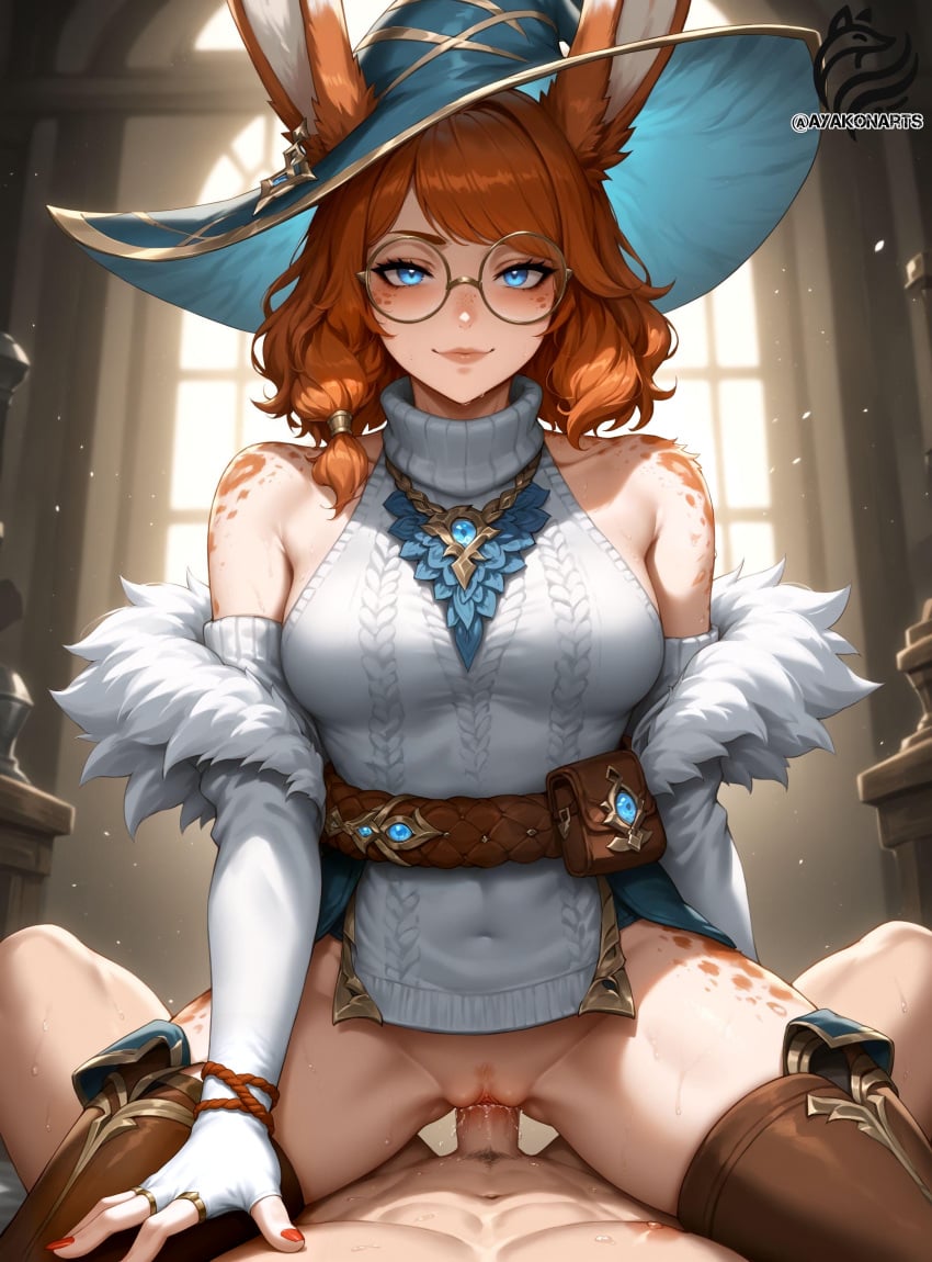 ai_generated aurora_(league_of_legends) ayakonarts bunny_ears bunny_girl cowgirl_position league_of_legends male penis pov