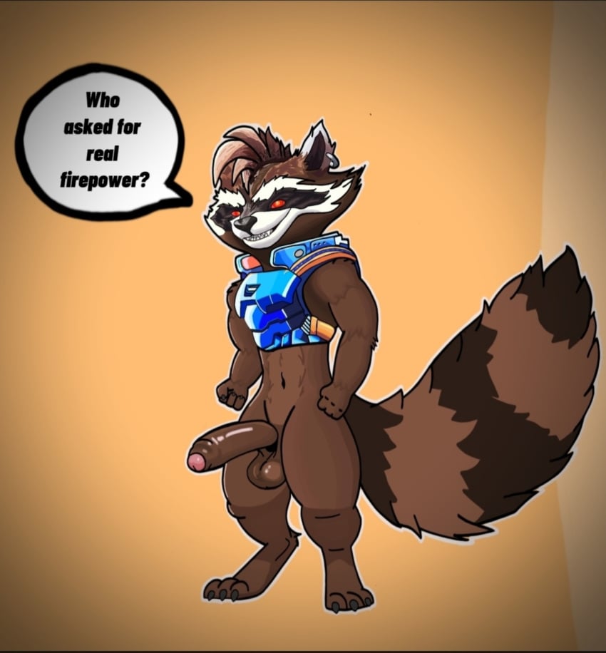 anthro balls big black body brown cock erection eyes fluffy fur genitalia genitals glans hair huge humanoid hyper lips male mammal nose only penis procyonid raccoon red tail