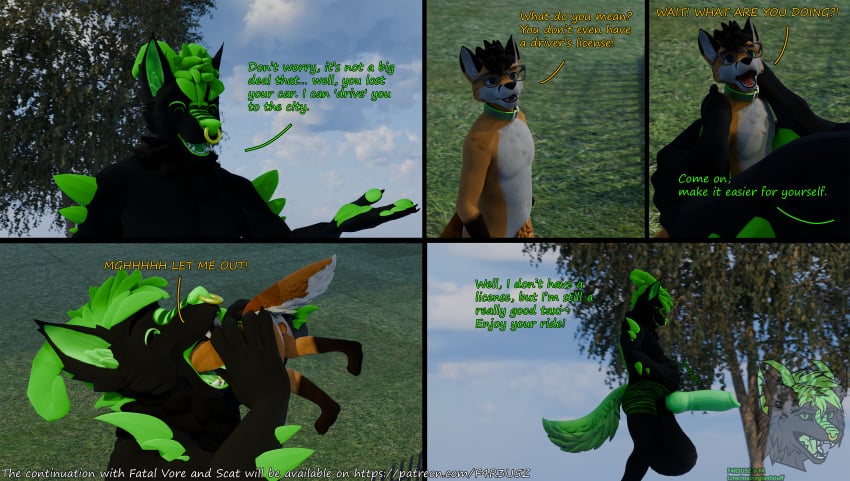 absurd_res anthro balls big_balls big_penis canid canine canis captions comic dragon duo english_text fareusz fox genitals hash_the_fox hi_res huge_balls huge_cock hybrid hyper hyper_balls hyper_genitalia hyper_penis macro male male/male mammal mephitid micro mythological_creature mythological_scalie mythology oral_vore penis scalie skunk sky stomach_bulge text vore wolf