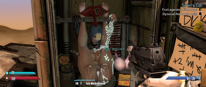 borderlands borderlands_2 bound cumdrip cumdump cumpool drugged game_hud gameplay_mechanics hud leaking_cum legs_up maya_(borderlands) o7sfm questionable_consent restrained source_filmmaker stuck tagme tally_marks