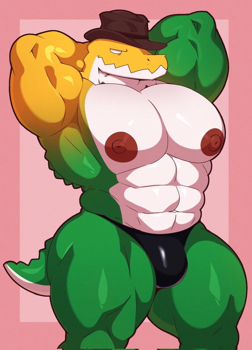 2025 abs bara bara_tits big_nipples big_thighs cowboy_hat flexing furry gay gummigoo gummigoo_(the_amazing_digital_circus) muscular muscular_male nipples pecs tail the_amazing_digital_circus typmomentum_(artist)