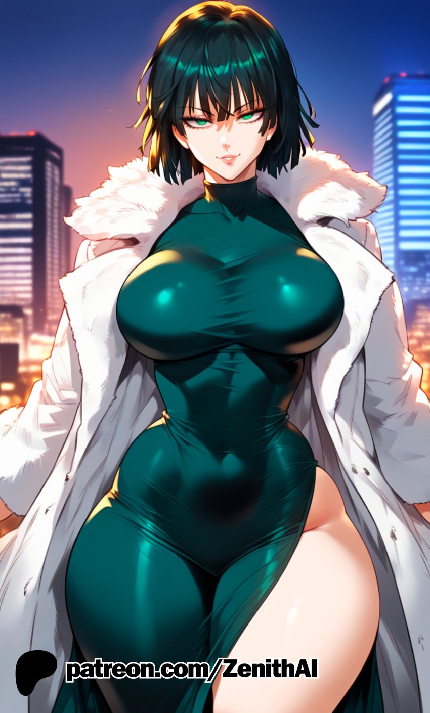 ai_generated big_breasts fubuki_(one-punch_man) green_eyes green_hair large_breasts one-punch_man short_hair zenithai