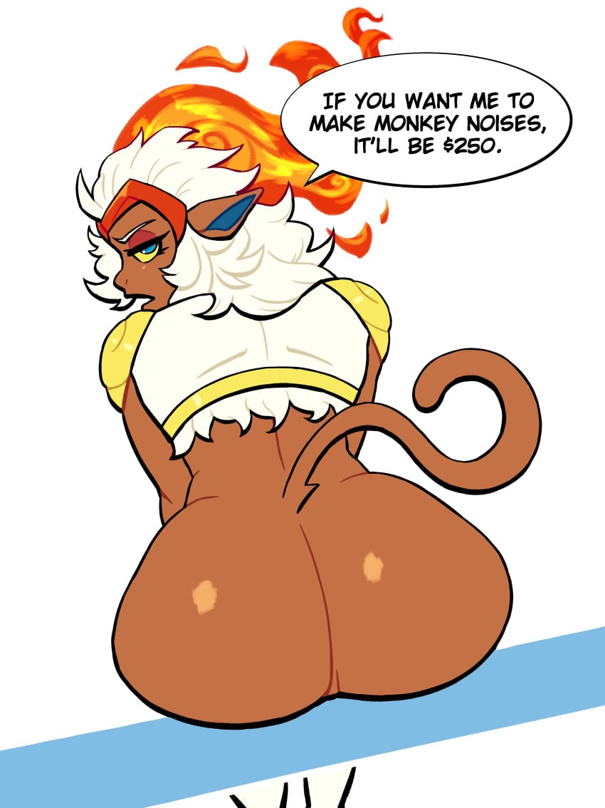 1girls anthro ass big_ass bubble_butt dat_ass dialogue fat_ass female female_only flaming_hair huge_ass infernape large_ass looking_back lovetopullmicke nude nude_female png pokemon pokemon_(species) primate sitting solo tail talking_to_viewer text thick_ass