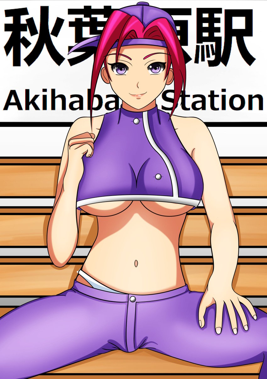 1girls absurd_res backwards_baseball_cap big_breasts breasts female female_focus female_only fit hat hi_res hourglass_figure looking_at_viewer looking_down mia_(vs) nails navel nobbster panties pink_hair purple_eyes sagging_pants smile solo solo_female solo_focus sony_corporation sony_interactive_entertainment tight_clothing tight_shirt underboob video_games vs._(ps1)