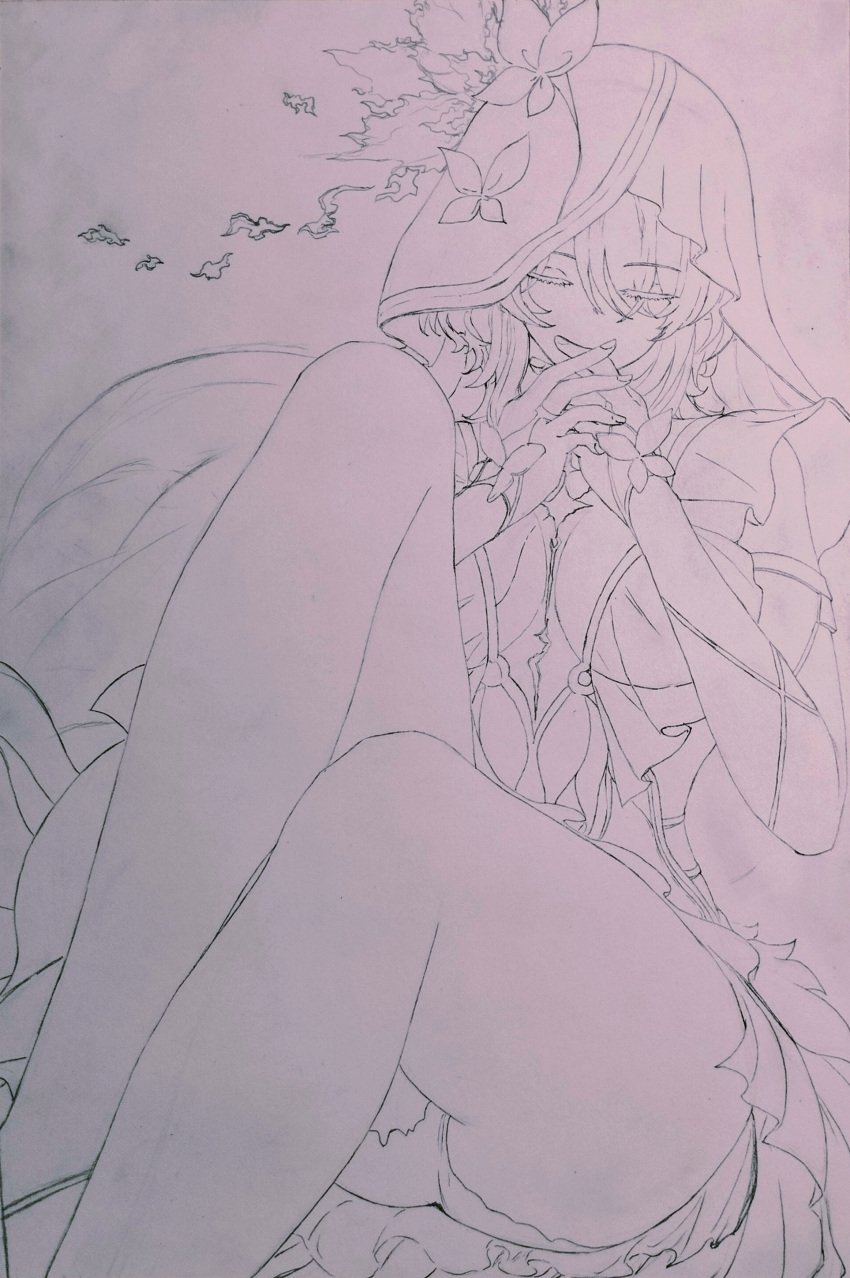 absurdres drawing highres leg_focus line_art non-web_source pantyshot shorekeeper_(wuthering_waves) wuthering_waves