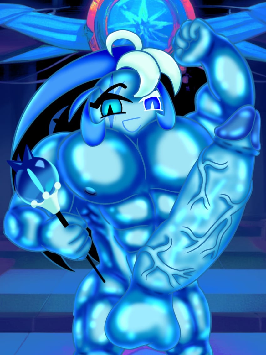 abs big_muscles big_pecs cookie cookie_run cookie_run_kingdom erect_penis erection gachabuddies looking_at_viewer male male_only muscular muscular_male nipples pecs shadow_milk_cookie smiling solo veiny_penis