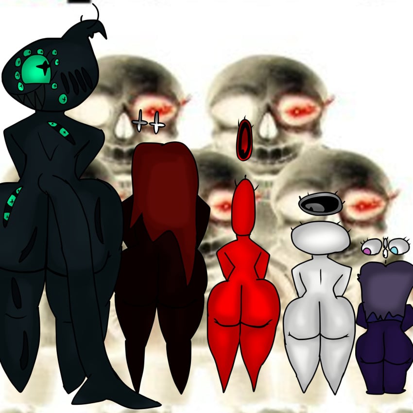 anthro bald big_ass bigger_female bottom_heavy doors_(roblox) eyefestation_(pressure) eyes_(doors) funny_background grace_(roblox) growth_sequence heed_(grace) lookman_(doors) pressure_(roblox) rear_view roblox rule_63 shark_girl shitpost slight_(grace) tagme the_poopshitters