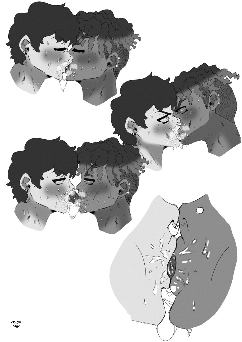 2boys aggressive_kissing angry_expression bros_being_bros casual_sex closed_eyes competitive competitive_intercourse competitive_sex dark-skinned_male dark_skin deep_kiss deep_kissing drawingmenace friends gay homiesexual kissing male/male sloppy_kiss yaoi