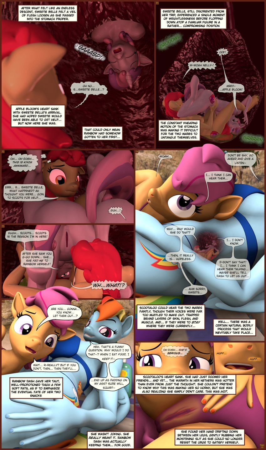 3d_(artwork) absurd_res aged_up anthro apple_bloom_(mlp) beach blush bodily_fluids breasts comic digital_media_(artwork) female friendship_is_magic genitals group hasbro hi_res hooves masturbation my_little_pony nude organs pussy rainbow_dash_(mlp) rumbling_stomach scootaloo_(mlp) size_difference source_filmmaker_(artwork) speech_bubble stomach stomach_acid stuffguy123 sweetie_belle_(mlp) unguligrade unwilling_prey vore