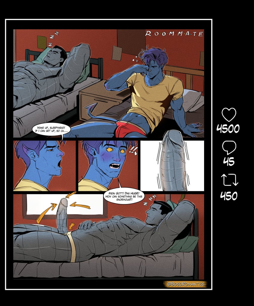 abs balls bara biceps big_penis blue_body blue_skin bosoromantics colossus erection kurt_wagner male male_nipples male_only manly marvel_comics muscular_male nightcrawler nipples pecs penis x-men