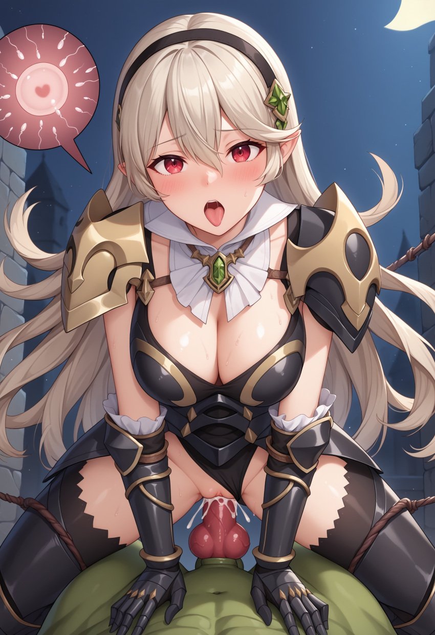 ai_generated big_breasts big_penis blush corrin_(female)_(nohr_noble)_(fire_emblem) corrin_(fire_emblem) corrin_(fire_emblem)_(female) cum cum_in_pussy fire_emblem fire_emblem_fates fire_emblem_heroes impregnation interspecies knot knotted_penis monster night open_mouth ovum penis red_cock red_eyes sexual_intercourse shiny shiny_skin vaginal_penetration white_hair zoophilia