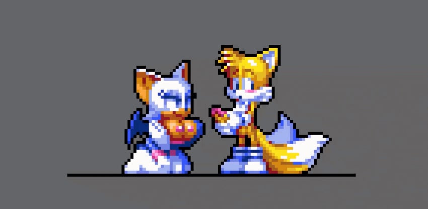 1boy 1girls after_fellatio after_paizuri animal_genitalia animal_penis animated anthro anthro_only breasts_out female furry furry_only hotred male miles_prower penis pixel_art rouge_the_bat sonic_(series) sonic_the_hedgehog_(series) tails