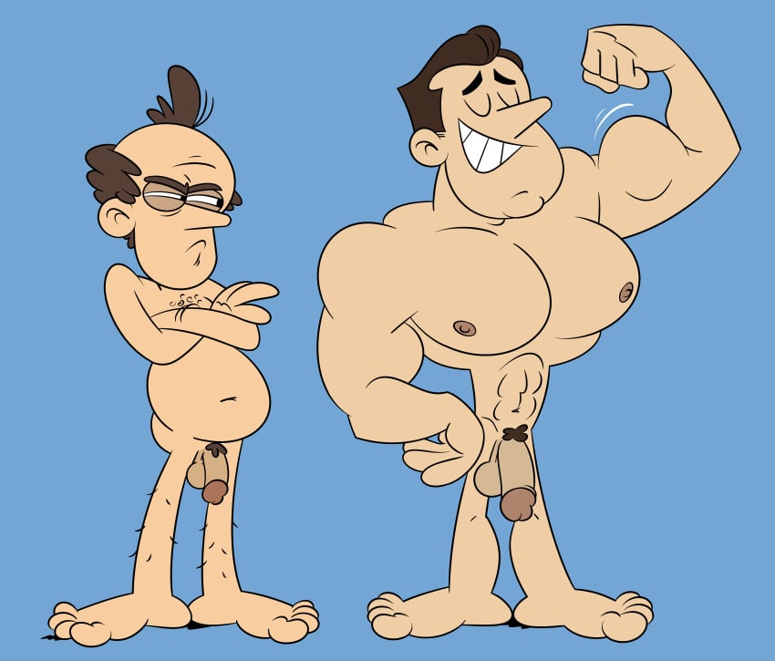 2boys abs balls brown_hair crossed_arms dilf flexing glans hair human jealous lance_loud lynn_loud_sr. male male_only mature_male muscular muscular_male nickelodeon nipples nude nude_male pecs penis skinny skinny_male sodabox teeth the_loud_house