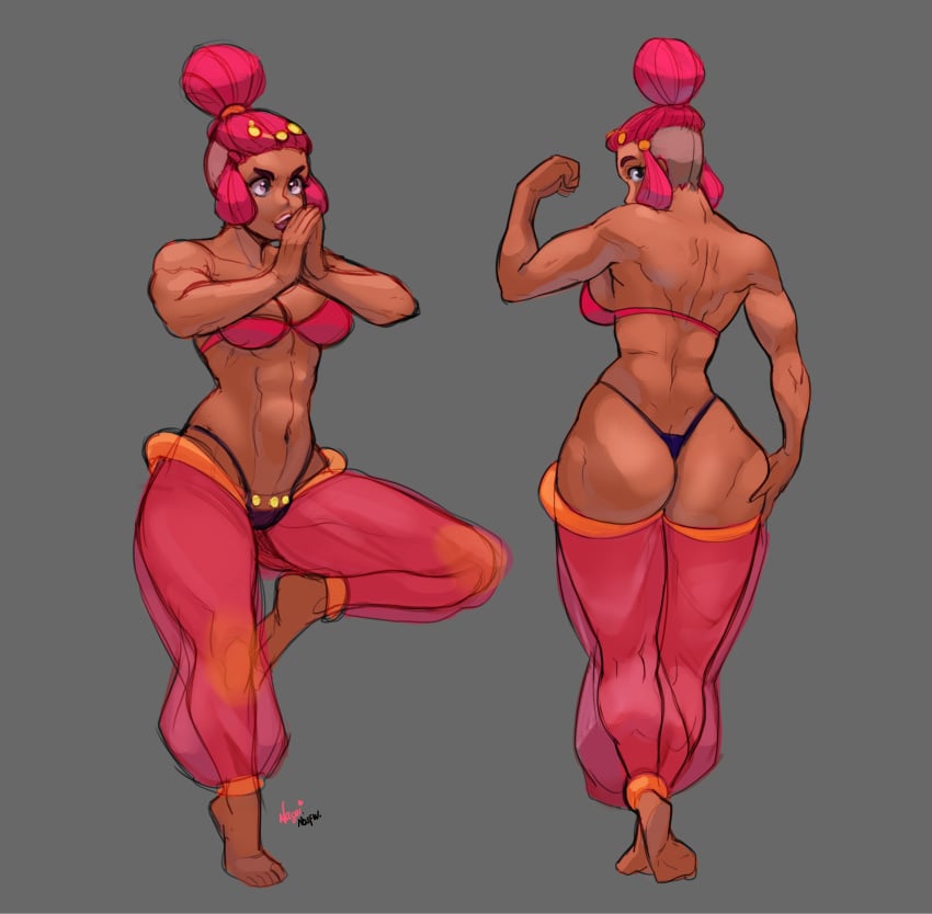 1girls ass big_ass dark-skinned_female gijinka humanized medicham nagainosfw pink_hair pokemon pokemon_rse thick_thighs