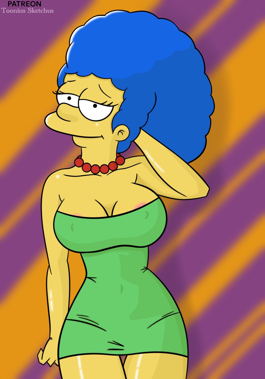 2d clothed clothes clothing front_view hair_blue looking_at_viewer marge_simpson milf solo standing the_simpsons toonius_sketchus