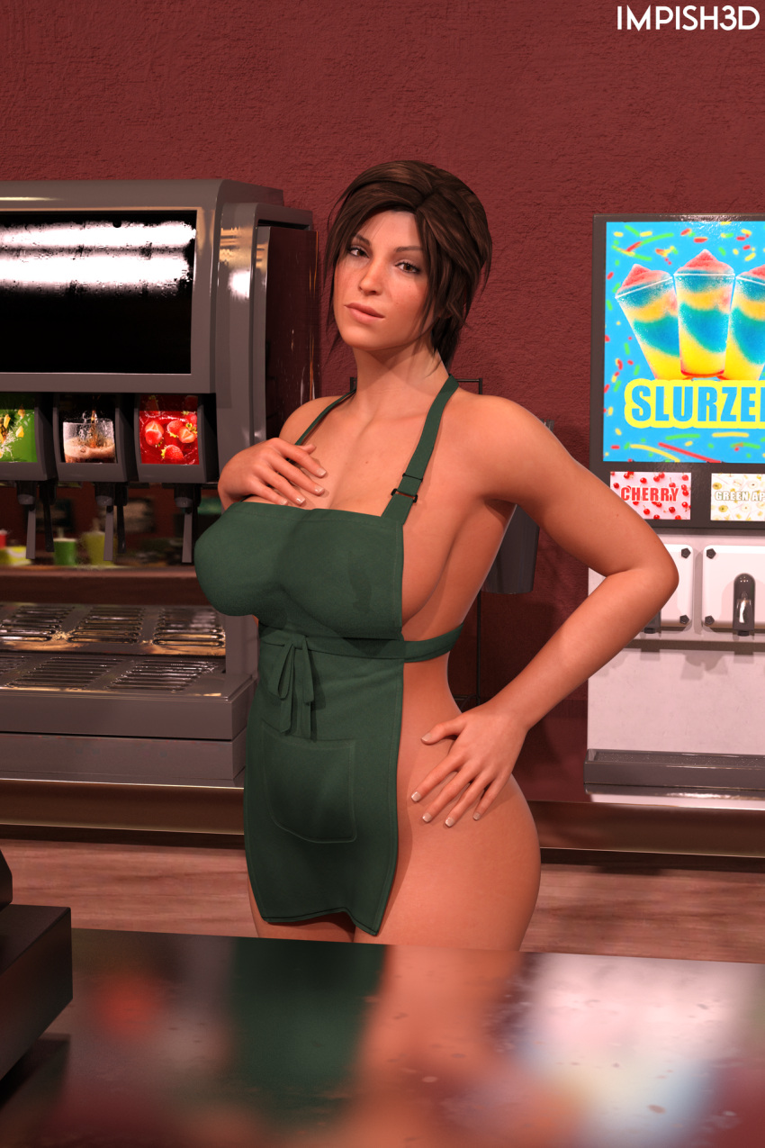 3d apron apron_only busty casual female female_focus female_only hourglass_figure human impish3d lara_croft lara_croft_(survivor) outerwear pale_skin tagme tomb_raider tomb_raider_(survivor) wide_hips