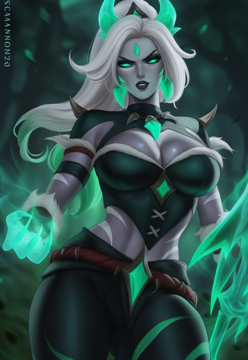 1female 1girl 1girls abs ai_generated boob_focus breast_focus bust_focus chest_focus ear_piercing ear_piercings ear_ring ear_rings earring earrings female female_abs female_focus forehead_gem forehead_jewel gem_on_forehead glowing glowing_eyes glowing_hands green_eyes green_eyes_female hi_res high_res high_resolution highres horns horns_girl jewel_on_forehead league_of_legends long_hair long_hair_female looking_at_viewer nidalee ponytail ponytail_female riot_games ruined ruined_nidalee shiny_breasts shiny_sking skimpy skimpy_clothes skimpy_outfit smile smiling smiling_at_viewer solo solo_female solo_focus the_ruined_king_saga thedivergence1997 tribal_markings tribal_tattoo tribal_tattoos white_hair white_hair_female