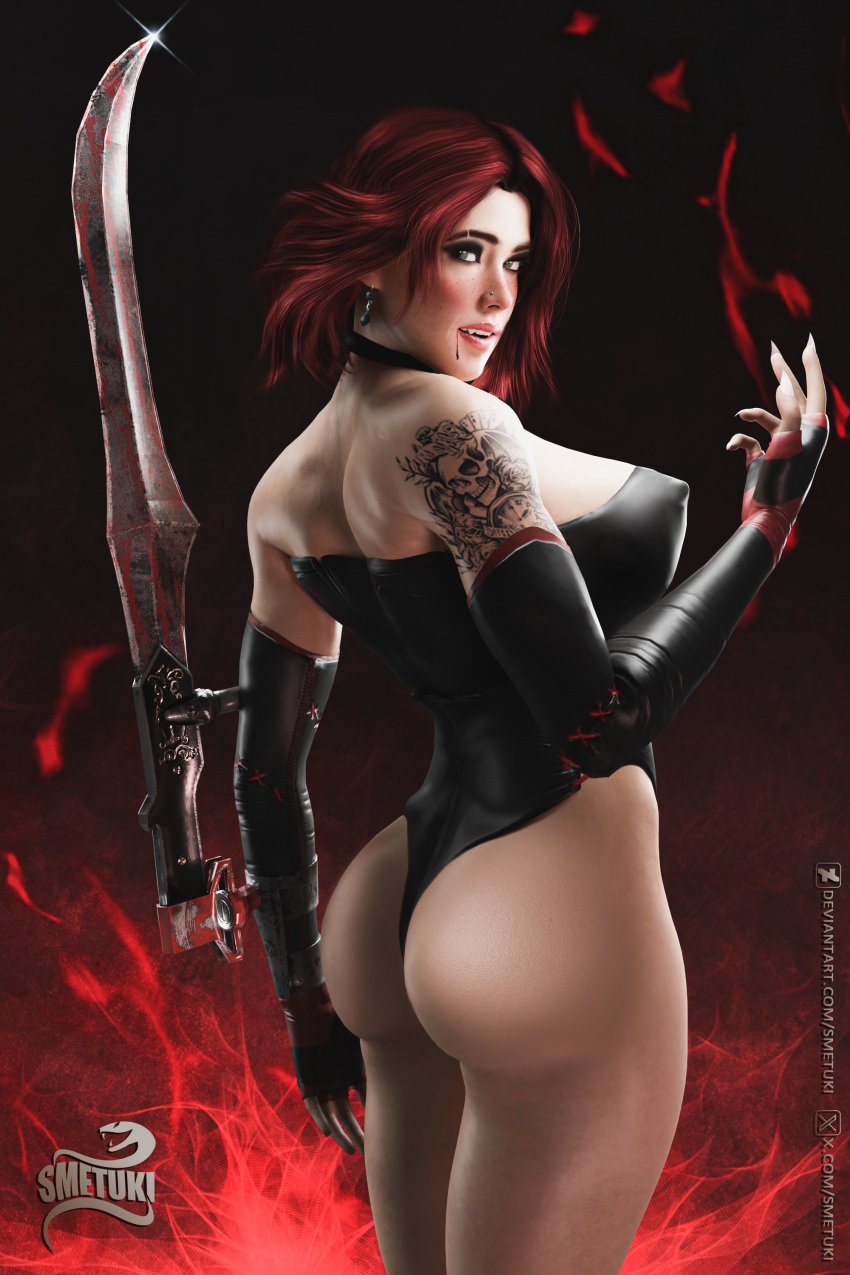 1girls 2024 3d arm_tattoo ass ass_out bare_legs bats big_ass black_eyeshadow blade blender_(software) blood blood_drip blood_dripping blood_on_mouth bloodrayne bloody_lip bloody_weapon blushing bodysuit boobs_and_butt_pose breasts_bigger_than_head choker curvaceous curvaceous_female dhampir earrings elbow_gloves erect_nipples_under_clothes eyebrow_slit eyeliner eyeshadow fangs female female_only fingerless_gloves freckles_on_face green_eyes half-vampire half_vampire huge_breasts leather_bodysuit leather_gloves legs_together lipstick long_fingernails long_sleeve_gloves looking_at_viewer looking_over_shoulder medium_hair mismatched_eyebrows nail_polish no_visible_genitalia no_visible_nipples nose_piercing one_arm_up painted_nails pointy_nails pokies rayne red_hair round_ass smetuki smiling solo standing vampire vampire_girl white_nail_polish