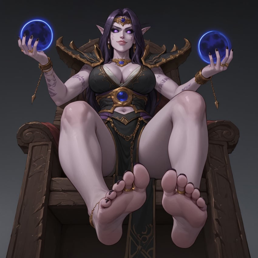 1girls abs ai_generated big_breasts blizzard_entertainment elf feet feet_fetish feet_focus feet_up female femdom foot_fetish huge_breasts purple_hair purple_skin rings sitting sitting_on_chair thick_thighs tiara toe_ring toenail_polish toes toned_female void_corruption_(warcraft) void_elf void_elf_female warcraft world_of_warcraft xal'atath