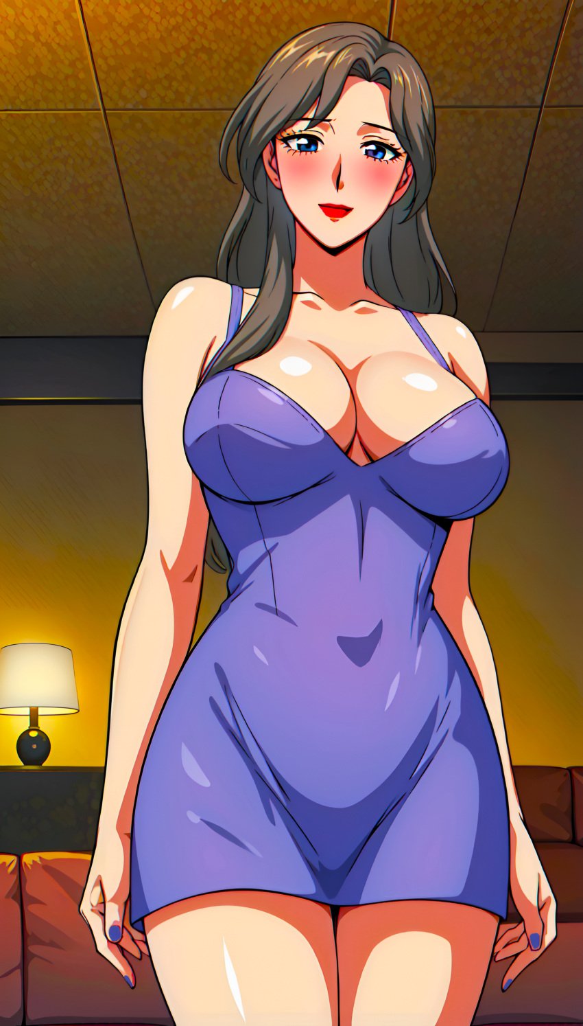 ai_generated big_breasts breasts chibo dress fujino_ninno junonboy legs mature mature_female mature_woman milf mommy mother mother_knows_breast