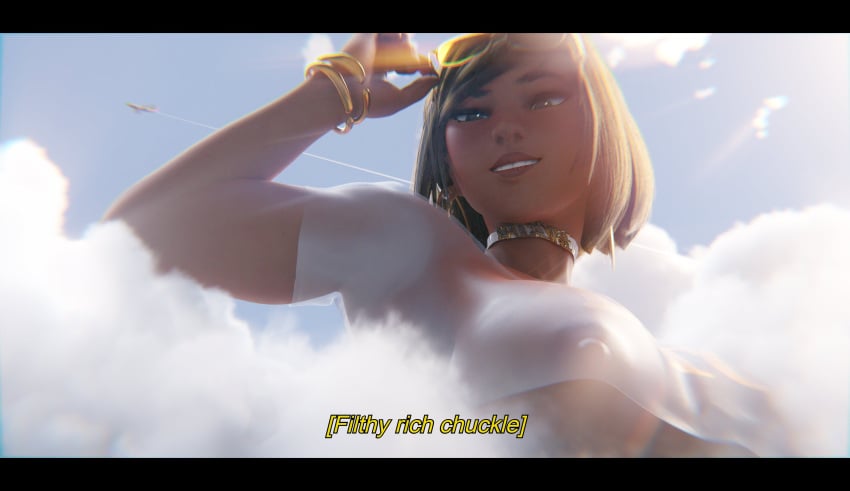 1girls 3d airplane big_breasts blizzard_entertainment bottopbot2 breasts collar dark-skinned_female dark_hair dark_skin fareeha_amari female female_focus female_only giantess nipple_bulge overwatch overwatch_2 pharah short_hair smug smug_face smug_grin underboob video_game_character