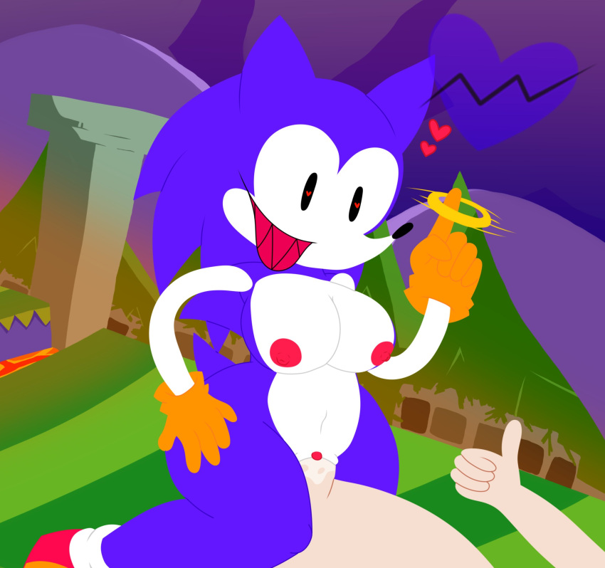 1boy 1girls anon anthro big_breasts big_hips breasts female female_anthro female_on_top gloves heart hedgehog hedgehog_girl hips human human_male male male/female male_human/female_anthro male_penetrating male_penetrating_female marble_zone_(sonic_games) needlemouse_(character) needlemouse_(series) nipples orange_gloves pussy red_sclera red_teeth ring sarah_henderson_(needlemouse) sharp_teeth shoes srridere_(artist) thumb_up vaginal_penetration vaginal_sex