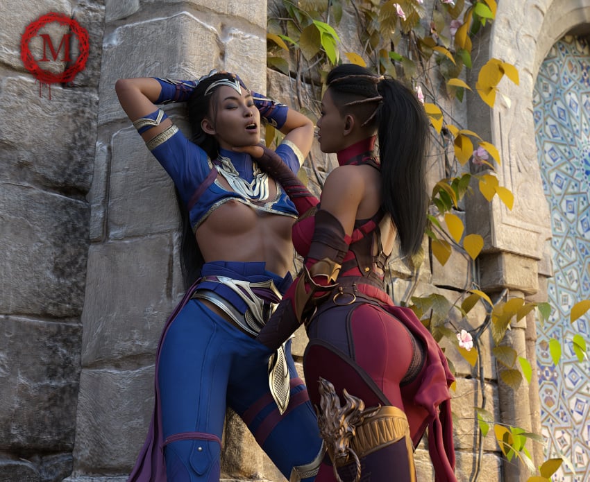 2girls 3d 3d_(artwork) 3d_render asian asian_female black_hair edenian female female_only incest kitana kiteena long_hair marymyoko mileena mortal_kombat mortal_kombat_1_(2023) netherrealm_studios princess sisters twincest twins yuri