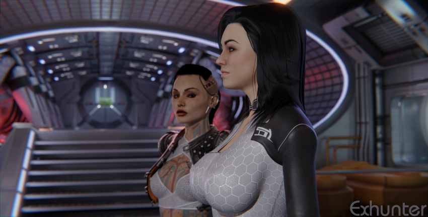 2girls 3d 3d_(artwork) breast_envy exhunter female female_only girl_staring_at_guy's_chest jack_(mass_effect) jealous mass_effect miranda_lawson self_upload subject_zero