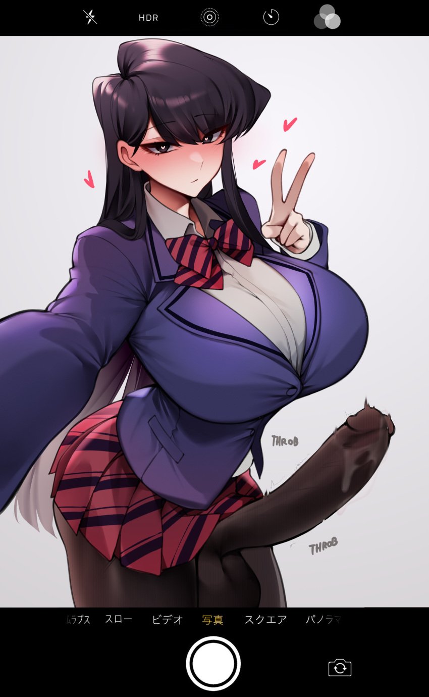 1futa balls bangs black_hair breasts clothed clothing erect_penis erection fully_clothed futa_only futanari hi_res huge_breasts huge_cock impossible_clothes komi-san_wa_komyushou_desu komi_shouko light-skinned_futanari light_skin long_hair long_penis penis school_uniform schoolgirl short_skirt skirt solo solo_futa standing throbbing_penis tights unbeller