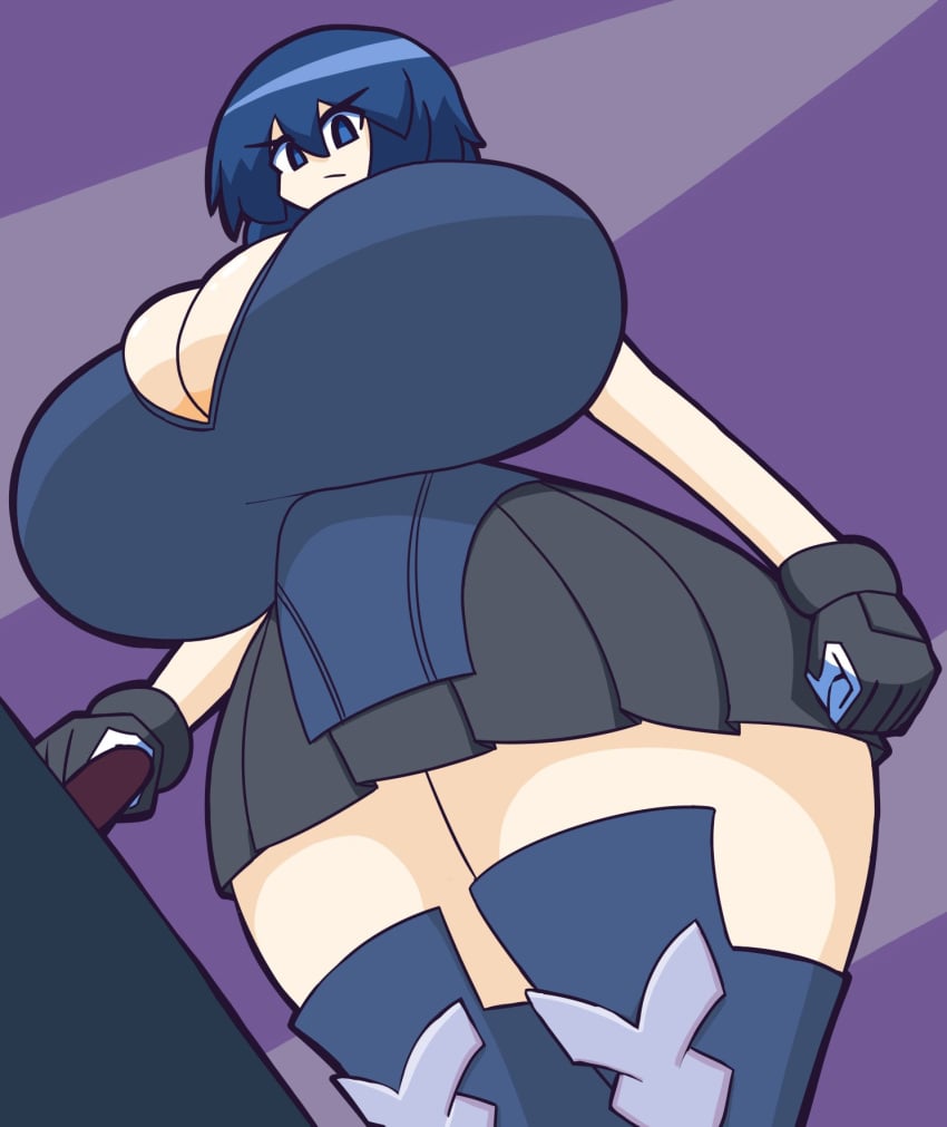 1girls big_breasts big_breasts blue_eyes blue_hair breasts_bigger_than_head breasts_bigger_than_torso ciel_(tsukihime) clothed colored curvy gensin gigantic_breasts holding holding_object holding_weapon huge_ass huge_boobs huge_breasts huge_thighs hyper hyper_breasts large_boobs large_breasts looking_at_viewer looming low-angle_view powered_ciel short_hair solo thick_thighs top_heavy tsukihime tsukihime_(remake)