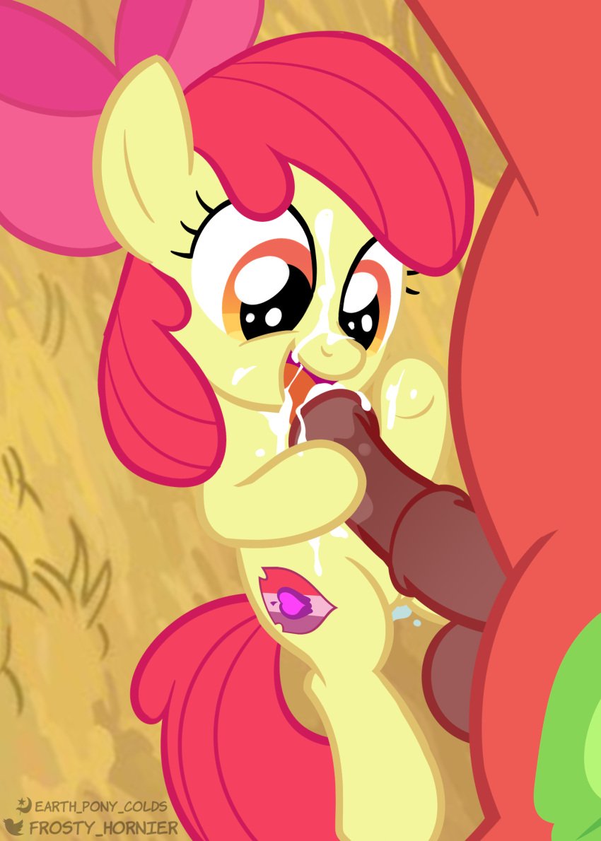 1boy 1girls accurate_art_style age_difference apple_bloom_(mlp) big_macintosh bowtie brother_and_sister cub cum cum_on_body cum_on_face cum_on_tongue earth_pony_colds facial female feral filly foal incest licking_penis lying_down male male/female my_little_pony on_model oral orange_eyes penis pony red_hair show_accurate show_accurate_porn siblings young