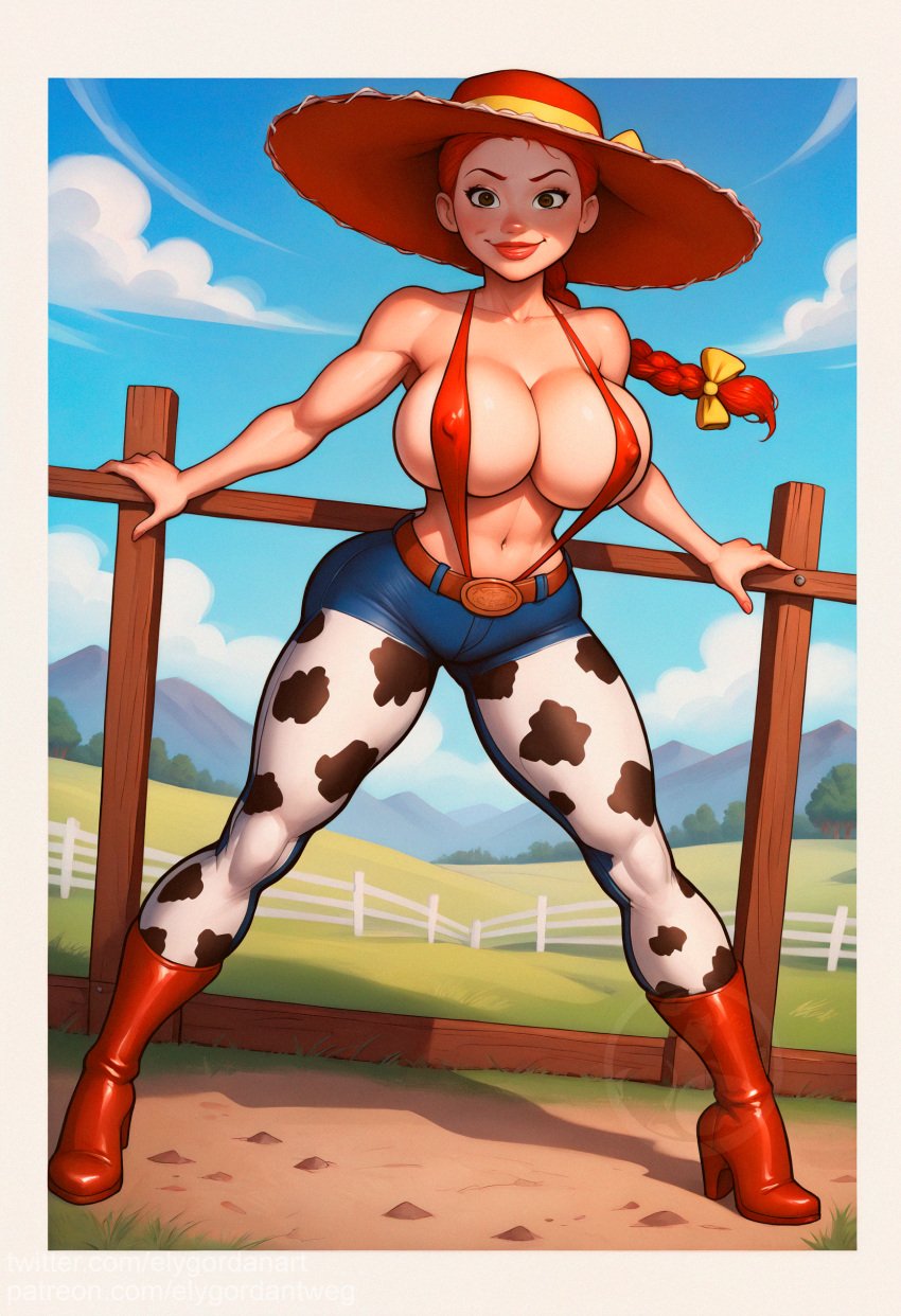 ai_generated cow_print cow_print_bikini cowboy_boots cowboy_hat cowgirl elygordan elygordanart erect_nipple erect_nipples erect_nipples_under_clothes erection_under_clothes farm farm_girl farmgirl gigantic_areola gigantic_ass gigantic_breasts gigantic_butt huge_ass huge_breasts huge_butt huge_nipples jessie_(toy_story) looking_at_viewer patreon red_hair sling_bikini sling_bikini_aside slingshot_bikini slingshot_swimsuit solo toy_story toy_story_2