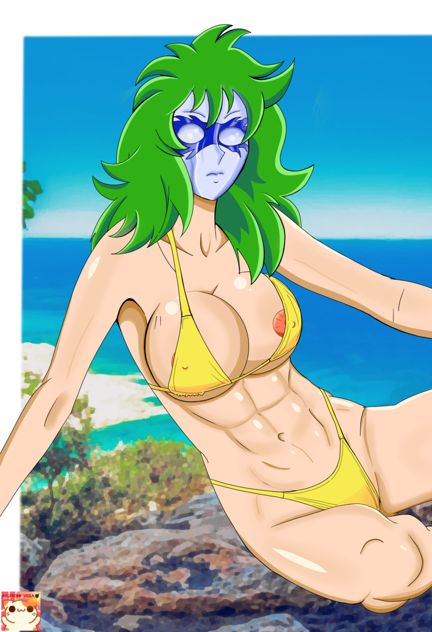 beach bikini green_hair mask muscular_female ophiuchus_shaina saint_seiya