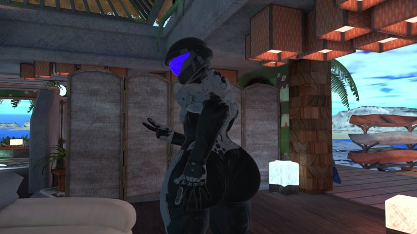 ass ass ass_focus big_ass femboy halo_(series) looking_back male male_only peace_sign solo solo_male spartan_(halo) vrchat vrchat_avatar