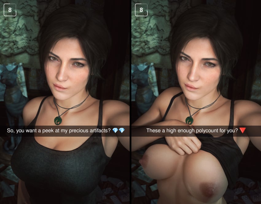 1girls 3d areolae big_breasts breasts breasts_out busty drdabblur exposed_breasts exposed_nipples female female_focus female_only flashing flashing_breasts lara_croft lara_croft_(survivor) nipples selfie solo_female tagme teasing text tomb_raider tomb_raider_(survivor)