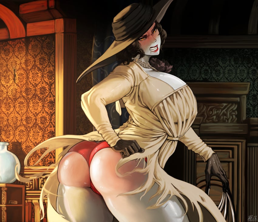 1girls alcina_dimitrescu ass_shot behind_view curvy hachijuu huge_ass panties pantyshot resident_evil resident_evil_8:_village solo torn_clothes