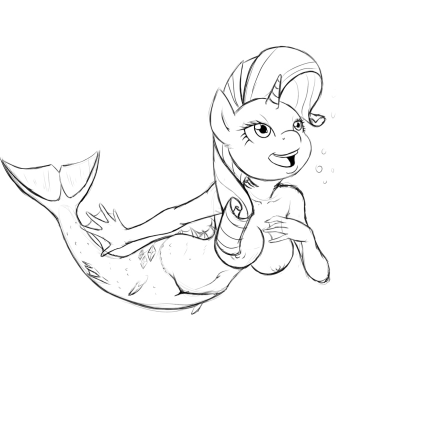 anthro anthrofied areola breasts bubble cutie_mark equine female friendship_is_magic gills horn mammal my_little_pony nipples nude poprocks pussy rarity_(mlp) sketch solo straight_hair underwater unicorn water webbed_hands