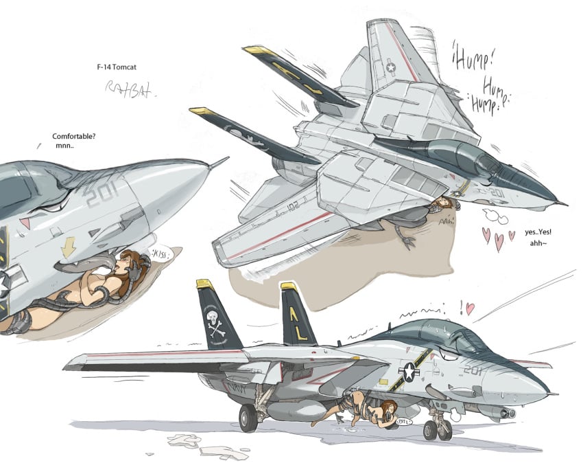 aeromorph aircraft airplane all_fours dialogue doggy_style english_text f-14 f-14_tomcat female from_behind heart human jet kissing living_aircraft living_machine lying male mammal mechanical missionary_position nude on_back penetration ratbat sex size_difference straight swept_wing tentacle text tongue tongue_out