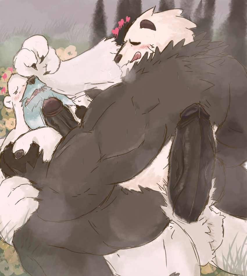 2boys abs anthro balls bara beartic burkart furry gay male male_only muscular panda pangoro pecjob penis penis_between_ass penis_between_breasts pokemon polar_bear precum ursid