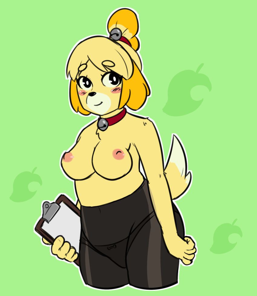 alternate_body_type alternate_breast_size animal_crossing breasts donutsecret female fur isabelle_(animal_crossing) nintendo tagme tights yellow_fur