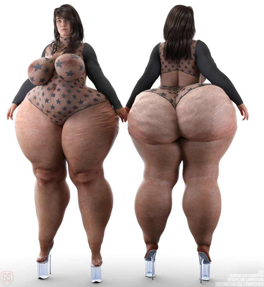 1girls 3d ass back_view big_ass big_breasts breasts cellulite fat_ass female front_view grimmspring high_heels huge_ass lard_ass nipples overweight overweight_female platform_heels solo thick_thighs thunder_thighs wide_hips